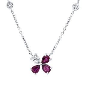 Collier aus 750 Weißgold 3 Rubine 0,6ct rot 5 Diamanten 0,25ct L:43,2cm Collier aus 750 Weißgold 3 Rubine 0,6ct rot 5 Diamanten 0,25ct L:43,2cm