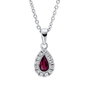 Collier aus 750 Weißgold Rubin 0,24ct rot 13 Brillanten 0,08ct TW-SI L:45cm Collier aus 750 Weißgold Rubin 0,24ct rot 13 Brillanten 0,08ct TW-SI L:45cm