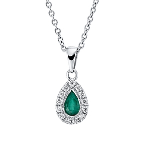Collier aus 750 Weißgold Smaragd 0,19ct grün 13 Brillanten 0,08ct TW-SI L:45cm Collier aus 750 Weißgold Smaragd 0,19ct grün 13 Brillanten 0,08ct TW-SI L:45cm
