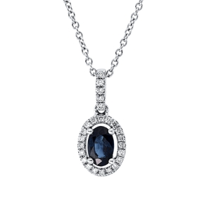 Collier aus 750 Weißgold Saphir 0,5ct blau 25 Brillanten 0,11ct TW-SI L:45cm Collier aus 750 Weißgold Saphir 0,5ct blau 25 Brillanten 0,11ct TW-SI L:45cm