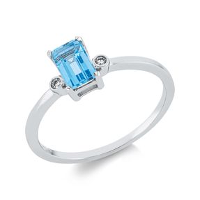 Ring aus 750 Weißgold Topas 0,6ct skyblue 2 Brillanten 0,02ct TW-SI B:8,4mm