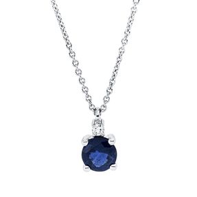 Collier aus 750 Weißgold Saphir 0,58ct blau Brillant 0,02ct TW-SI L:45cm