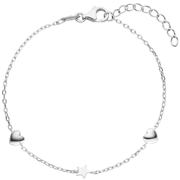 Armband 2 Herzen mit Stern 925 Silber