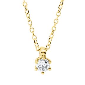 Solitaire Collier aus 750 Gold Gelbgold Brillant 0,14ct TW-SI L:45cm 6er-Krappe