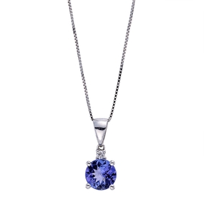 Collier aus 585 Weißgold Tansanit 1,13ct blau Brillant 0,02ct TW-SI L:45,7cm Collier aus 585 Weißgold Tansanit 1,13ct blau Brillant 0,02ct TW-SI L:45,7cm