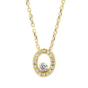 Collier Oval 750 Gelbgold 1 Brillant 0,05ct TW-SI 16 Diamanten 0,05ct TW-SI L:45cm
