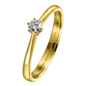 Solitaire Ring aus 750 Gold Gelbgold Brillant 0,07ct TW-SI B:2,6mm 6er-Krappe