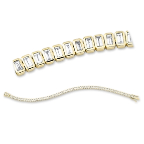 Armband aus 750 Gelbgold 70 Diamanten Baguette-Schliff 2,46ct TW-SI B:3,9mm L:18cm