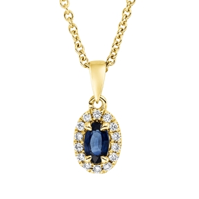 Collier aus 750 Gelbgold Saphir 0,29ct blau 14 Brillanten 0,07ct TW-SI L:45cm