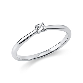 Solitaire Ring aus 750 Gold Weißgold Brillant 0,1ct TW-SI B:1,7mm 4er-Krappe
