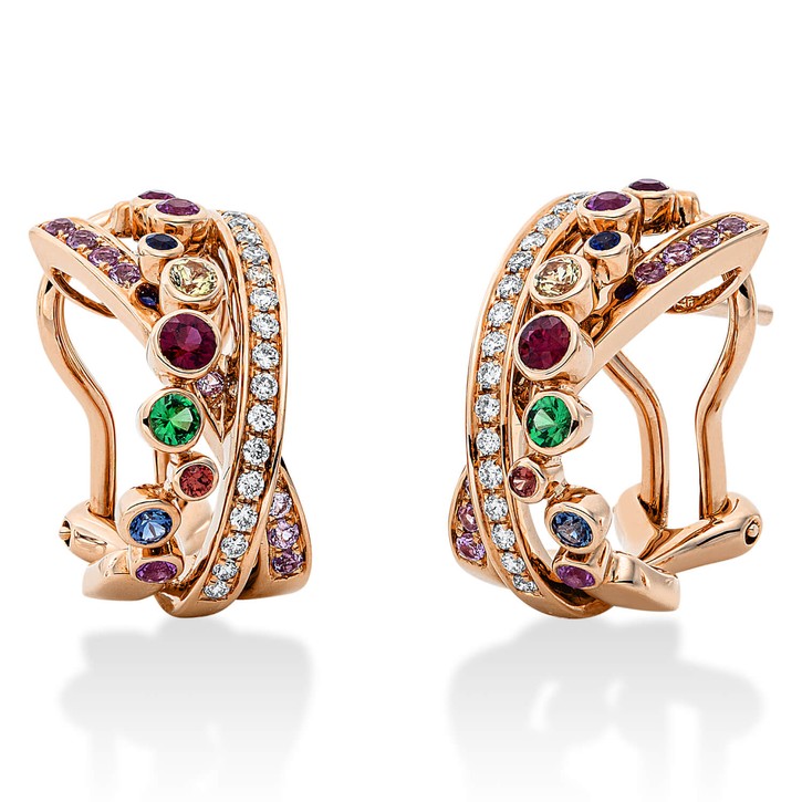 Creolen aus 750 Rotgold 36 Saphire 32 Brillanten 0.17ct