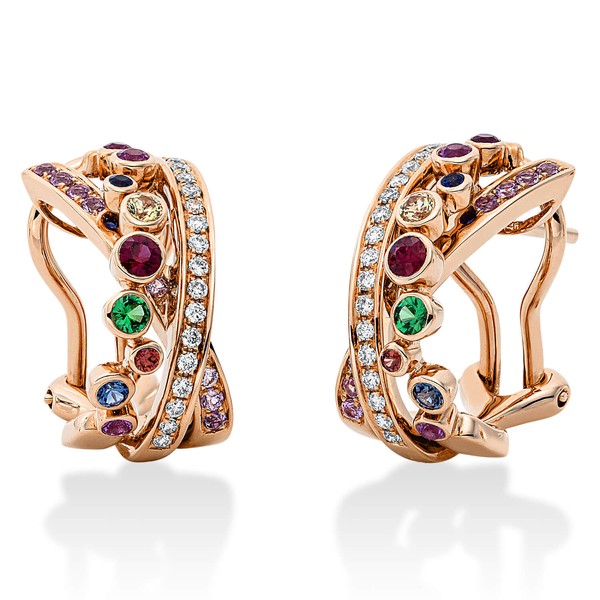 Creolen aus 750 Rotgold 36 Saphire 32 Brillanten 0.17ct
