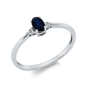 Ring aus 750 Weißgold Saphir 0,43ct blau 6 Brillanten 0,02ct TW-SI B:7,4mm