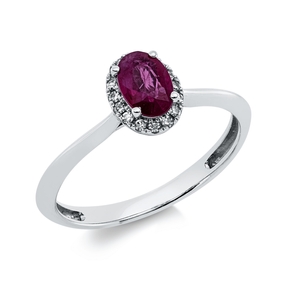 Ring aus 750 Weißgold Rubin 0,54ct rot 16 Brillanten 0,06ct TW-SI B:6,1mm
