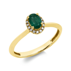 Ring aus 750 Gelbgold Smaragd 0,44ct grün 16 Brillanten 0,06ct TW-SI H:7,6mm