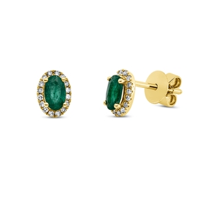 Ohrstecker 750 Gelbgold 2 Smaragde 0,43ct grün 32 Brillanten 0,1ct TW-SI 6,9x2,7mm