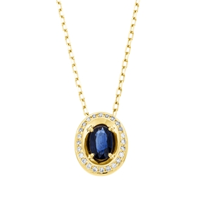 Collier aus 750 Gelbgold Saphir 0,44ct blau 24 Brillanten 0,09ct TW-PI L:45,7cm