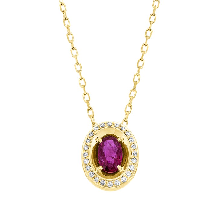 Collier aus 750 Gelbgold Rubin 24 Brillanten 0.09ct