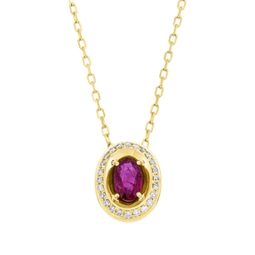 Collier aus 750 Gelbgold Rubin 0,49ct rot 24 Brillanten 0,09ct TW-PI L:45,7cm Collier aus 750 Gelbgold Rubin 0,49ct rot 24 Brillanten 0,09ct TW-PI L:45,7cm