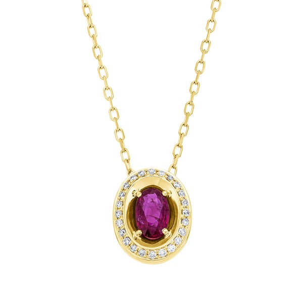 Collier aus 750 Gelbgold Rubin 24 Brillanten 0.09ct