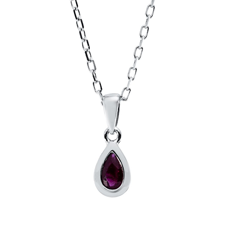 Collier Tropfen aus 750 Weißgold Rubin