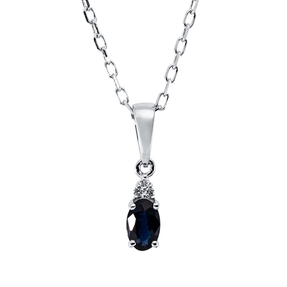 Collier aus 750 Weißgold Saphir 0,3ct blau 3 Brillanten 0,01ct TW-SI L:45,8cm