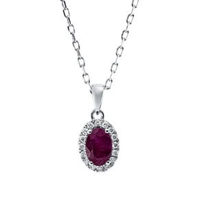 Collier aus 750 Weißgold Rubin 0,58ct rot 16 Brillanten 0,09ct TW-SI L:45,9cm