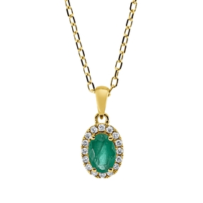 Collier aus 750 Gelbgold Smaragd 0,46ct grün 16 Brillanten 0,09ct TW-SI L:45,9cm
