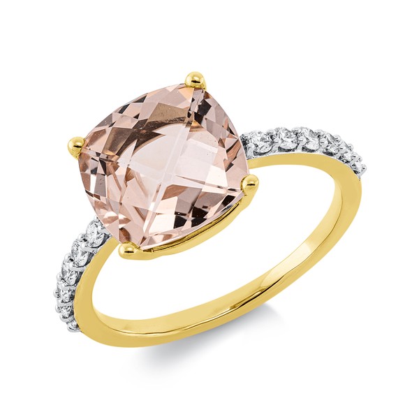 Ring aus 750 Gelbgold Morganit 12 Brillanten 0.25ct