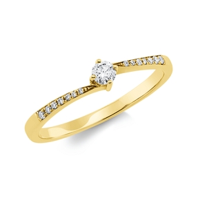 Ring aus 585 Gelbgold 14 Brillanten 0,06ct W-SI 1 Brillant 0,1ct W-SI B:18,3mm