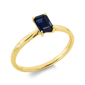 Ring aus 750 Gold Gelbgold Saphir 0,76ct blau B:6,5mm 4er-Krappe