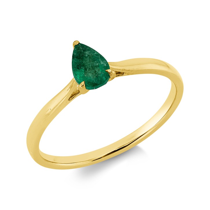 Ring Tropfen aus 750 Gelbgold Smaragd
