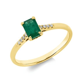 Ring aus 750 Gelbgold Smaragd 0,52ct grün 8 Brillanten 0,04ct TW-SI B:6,1mm