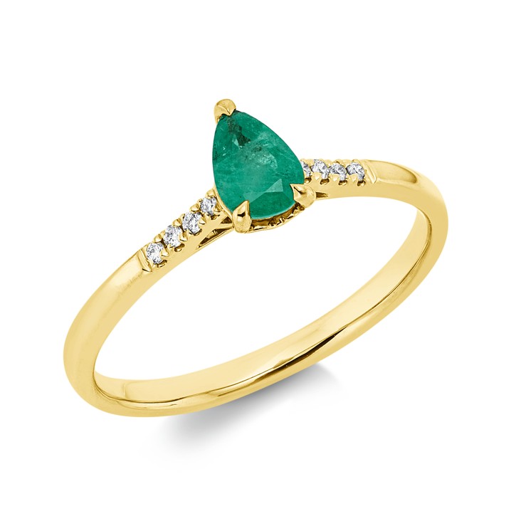Ring aus 750 Gelbgold Smaragd 8 Brillanten 0.04ct