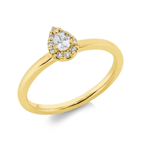 Ring Tropfen aus 750 Gold Gelbgold 11 Diamanten 0,18ct TW-SI B:7,1mm