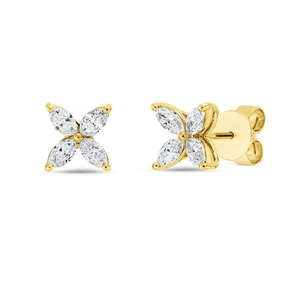 Ohrstecker aus 750 Gelbgold 8 Diamanten Navette-Schliff 0,85ct TW-VSI/SI 7,7x7,7mm