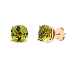 Ohrstecker aus 750 Gold Rotgold 2 Peridote 4,28ct grün 7,8x7,8mm