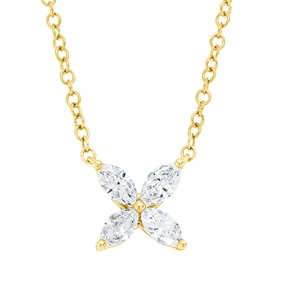 Collier aus 750 Gelbgold 4 Diamanten Navette-Schliff 0,49ct TW-VSI/SI L:45cm Collier aus 750 Gelbgold 4 Diamanten Navette-Schliff 0,49ct TW-VSI/SI L:45cm