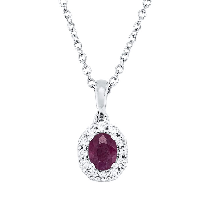Collier aus 750 Weißgold Rubin 12 Brillanten 0.07ct