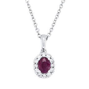Collier aus 750 Weißgold Rubin 0,27ct rot 12 Brillanten 0,07ct TW-SI L:45,8cm