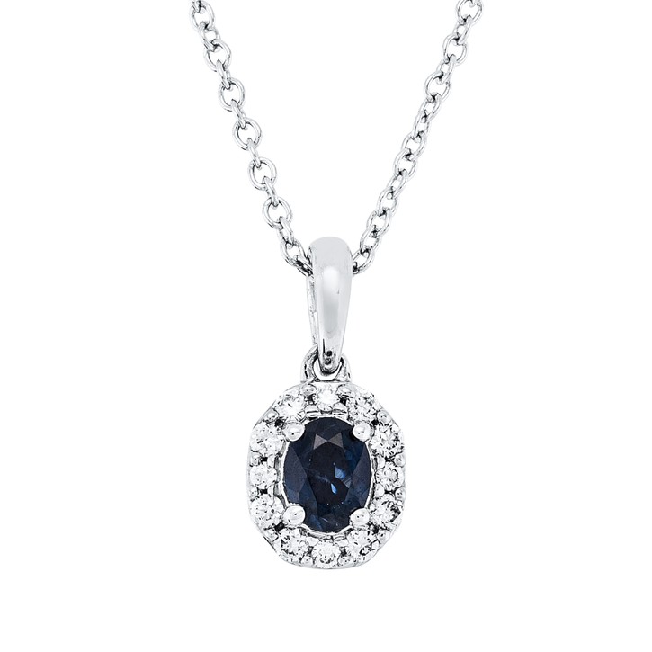 Collier aus 750 Weißgold Saphir 12 Brillanten 0.07ct