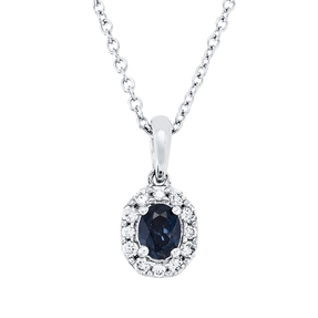 Collier aus 750 Weißgold Saphir 0,2ct blau 12 Brillanten 0,07ct TW-SI L:45,8cm