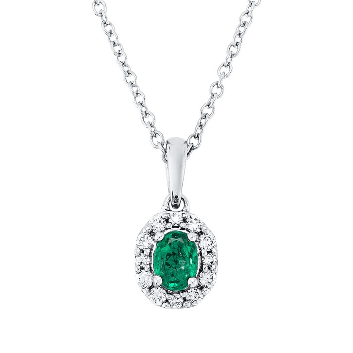 Collier aus 750 Weißgold Smaragd 12 Brillanten 0.07ct