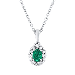 Collier aus 750 Weißgold Smaragd 0,14ct grün 12 Brillanten 0,07ct TW-SI L:45,8cm