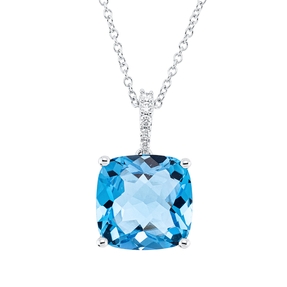 Collier aus 750 Weißgold Topas 4,27ct blau 5 Diamanten 0,04ct TW-SI L:45,7cm
