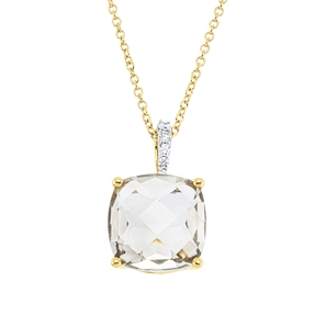 Collier aus 750 Gelbgold Amethyst 3,44ct grün 5 Diamanten 0,04ct TW-SI L:45,7cm
