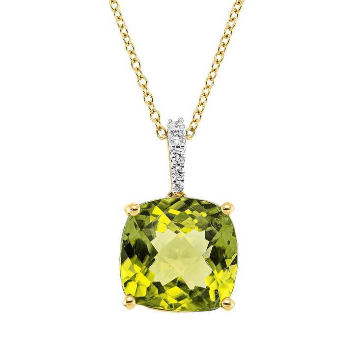 Collier aus 750 Gelbgold Peridot 5 Brillanten 0.04ct