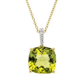 Collier aus 750 Gelbgold Peridot 4,38ct grün 5 Diamanten 0,04ct TW-SI L:45,7cm