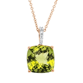 Collier aus 750 Rotgold Peridot 4,38ct grün 5 Diamanten 0,05ct TW-SI L:45,7cm