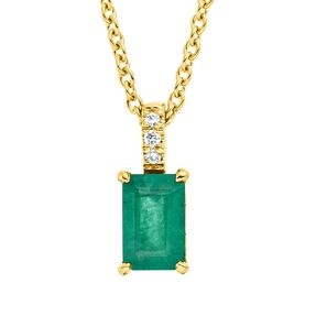 Collier aus 750 Gelbgold Smaragd 0,57ct grün 3 Brillanten 0,02ct TW-SI L:45cm Collier aus 750 Gelbgold Smaragd 0,57ct grün 3 Brillanten 0,02ct TW-SI L:45cm